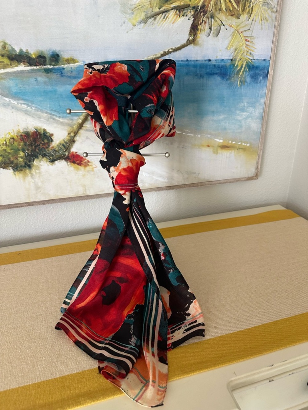 Vince Camuto Red Teal Black Floral Silk Scarf